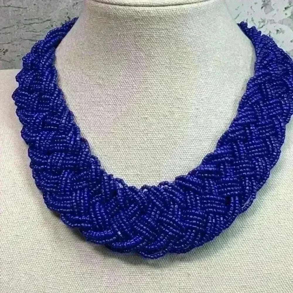 Vintage Seed Bead Blue Necklace